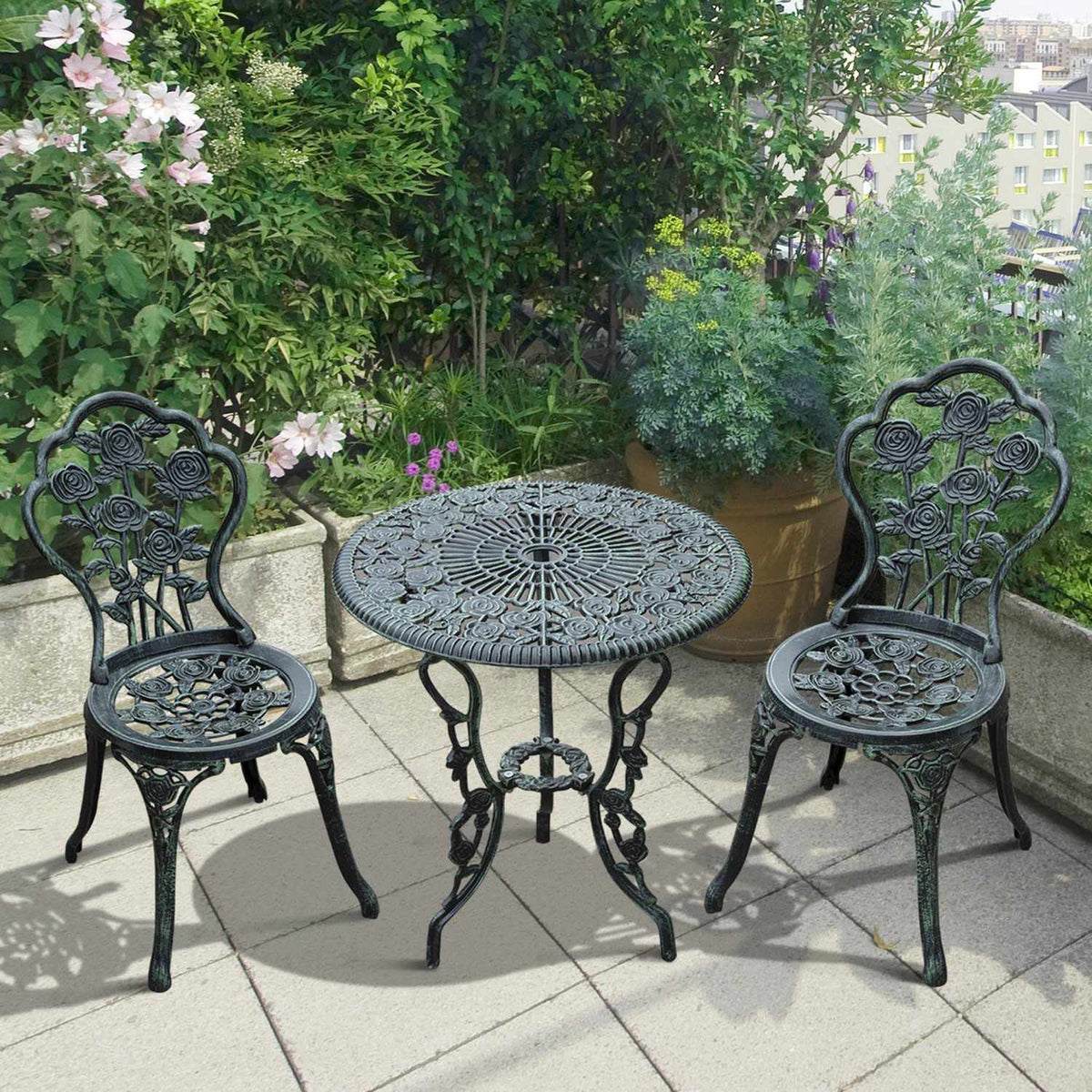 Bistro Set Garden Set Garden Furniture 3-Piece. Balcony Furniture Set Cast Aluminum Antique Green