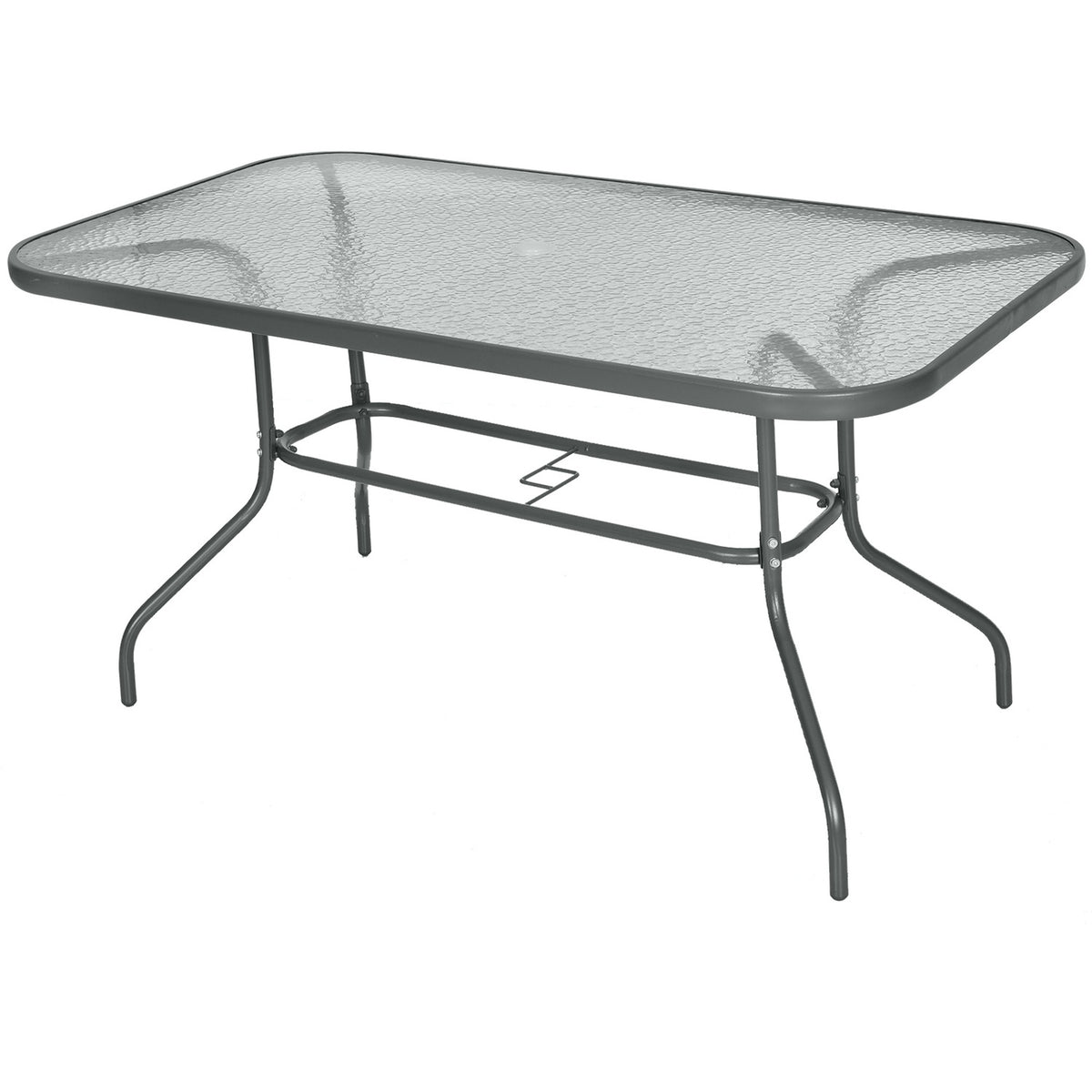 Bistro Table Garden Table Glass Top Umbrella Hole Tempered Glass Metal Carbon Gray 140X80X70Cm