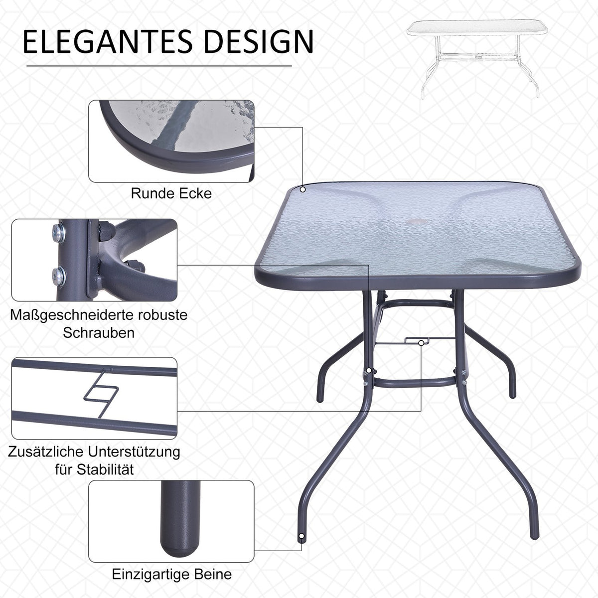 Bistro Table Garden Table Glass Top Umbrella Hole Tempered Glass Metal Carbon Gray 140X80X70Cm