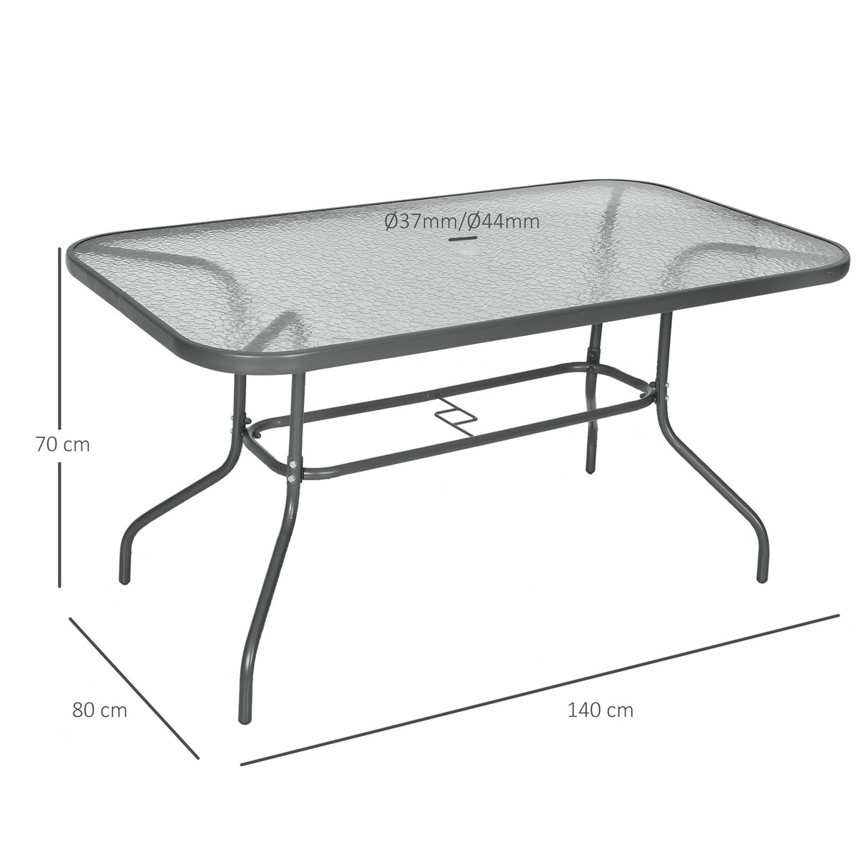 Bistro Table Garden Table Glass Top Umbrella Hole Tempered Glass Metal Carbon Gray 140X80X70Cm