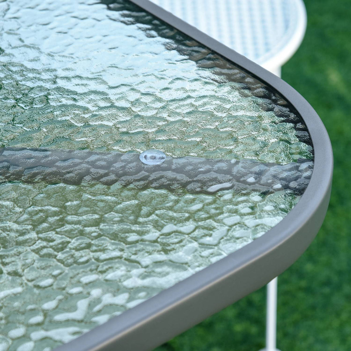 Bistro Table Garden Table Glass Top Umbrella Hole Tempered Glass Metal Carbon Gray 140X80X70Cm