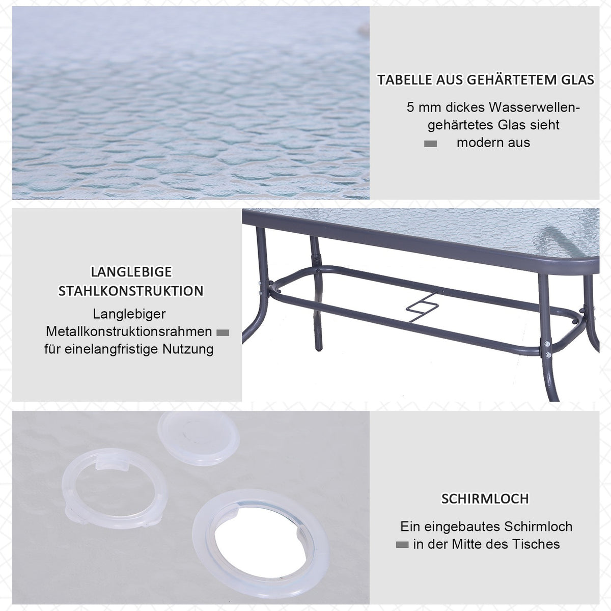 Bistro Table Garden Table Glass Top Umbrella Hole Tempered Glass Metal Carbon Gray 140X80X70Cm