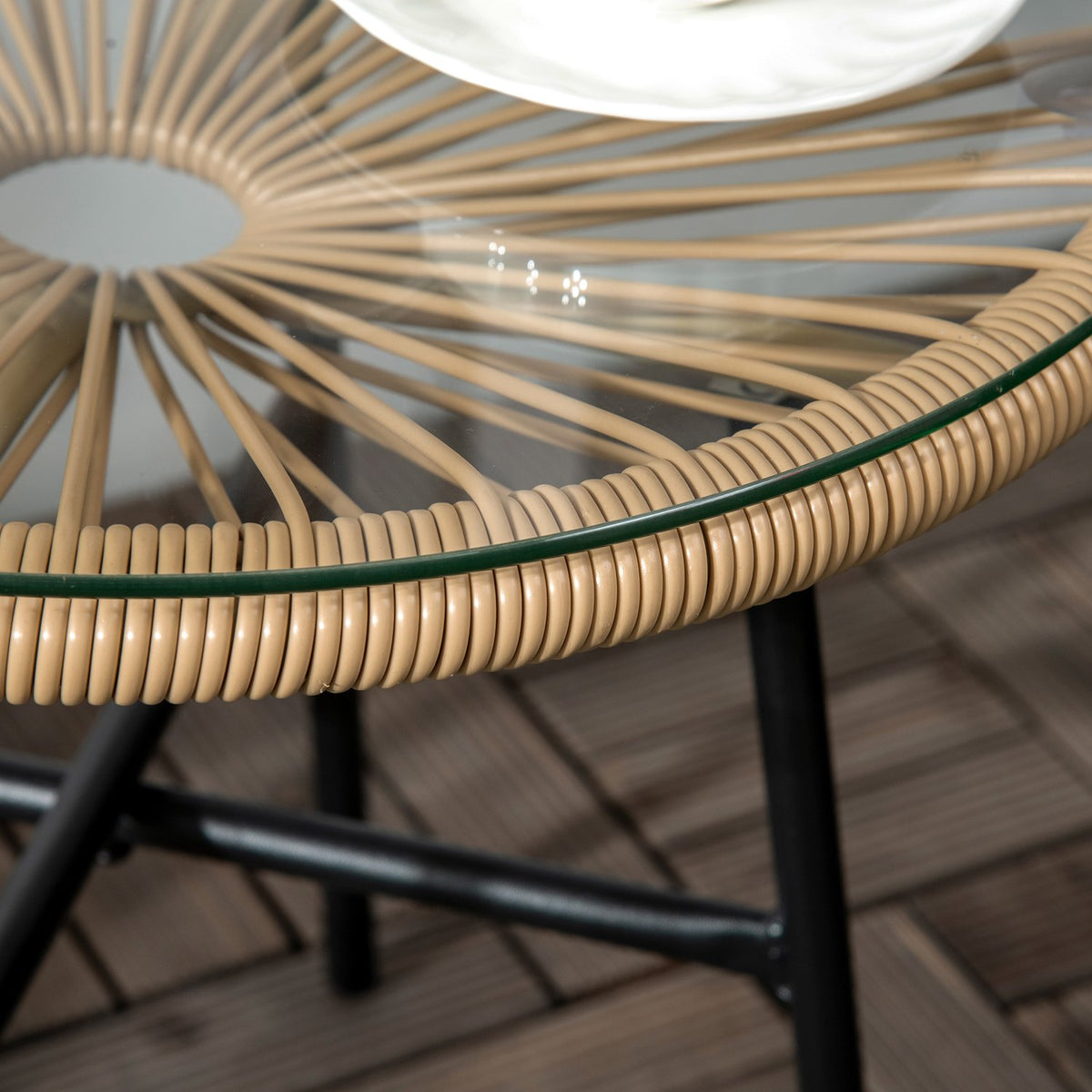 Bistro Table, Round Garden Table, Rat Side Table, For Patio, Balcony, Black+Beige, 50 X 50 X 50 Cm