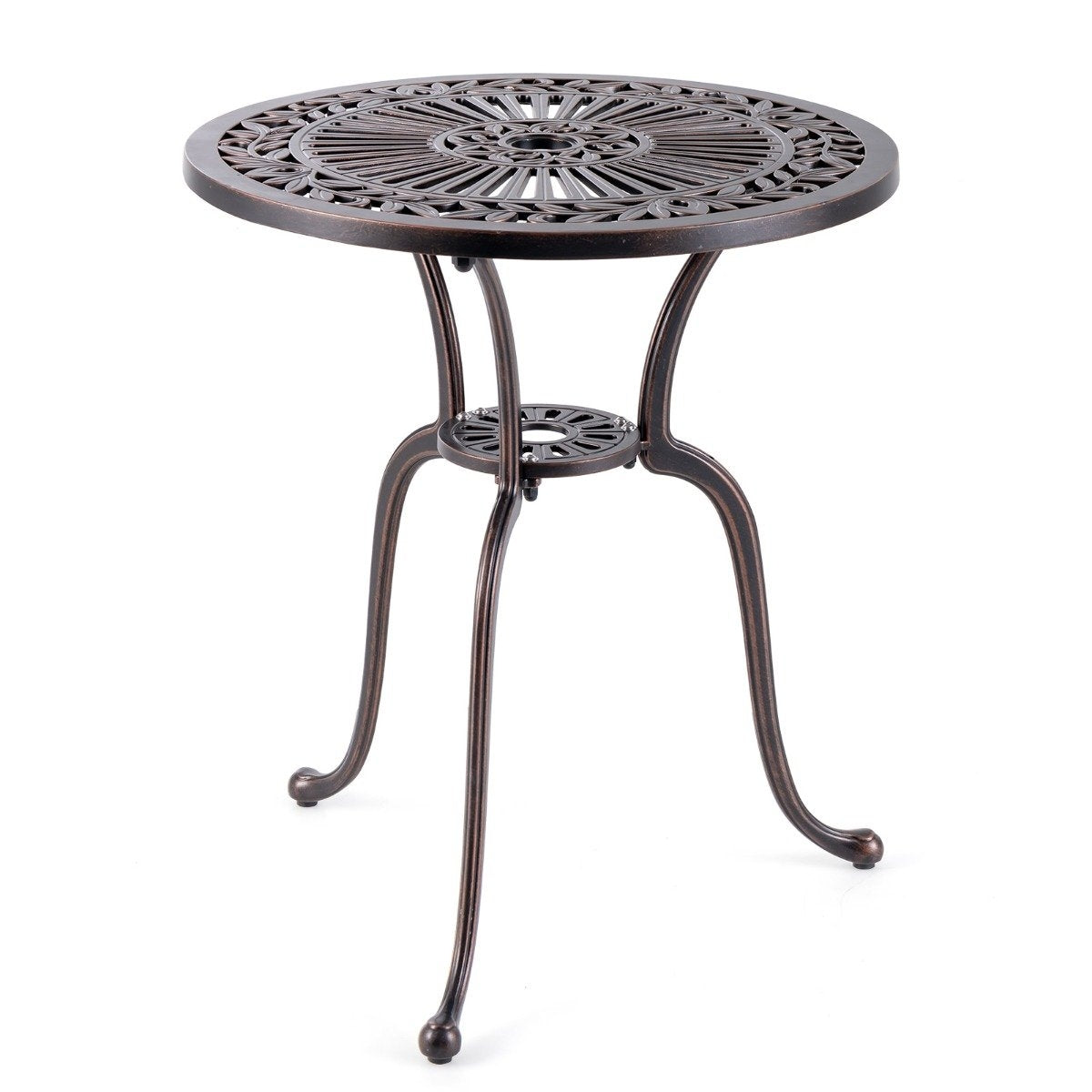 Bistro table made of cast aluminum, weatherproof balcony table with umbrella hole 61 x 61 x 71 cm copper red