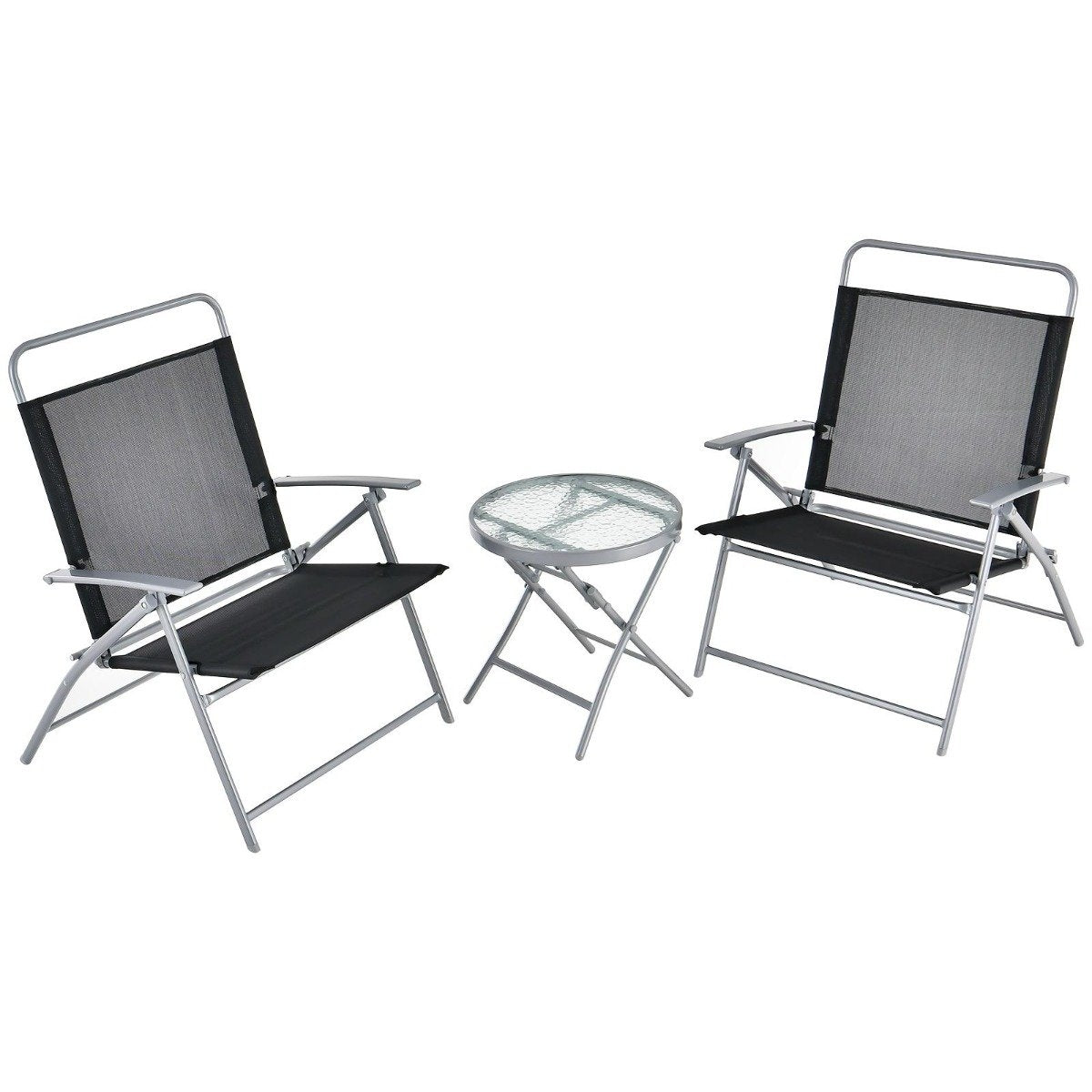 Bistro table with 2 chairs Folding balcony set 3-piece garden furniture set with metal frame