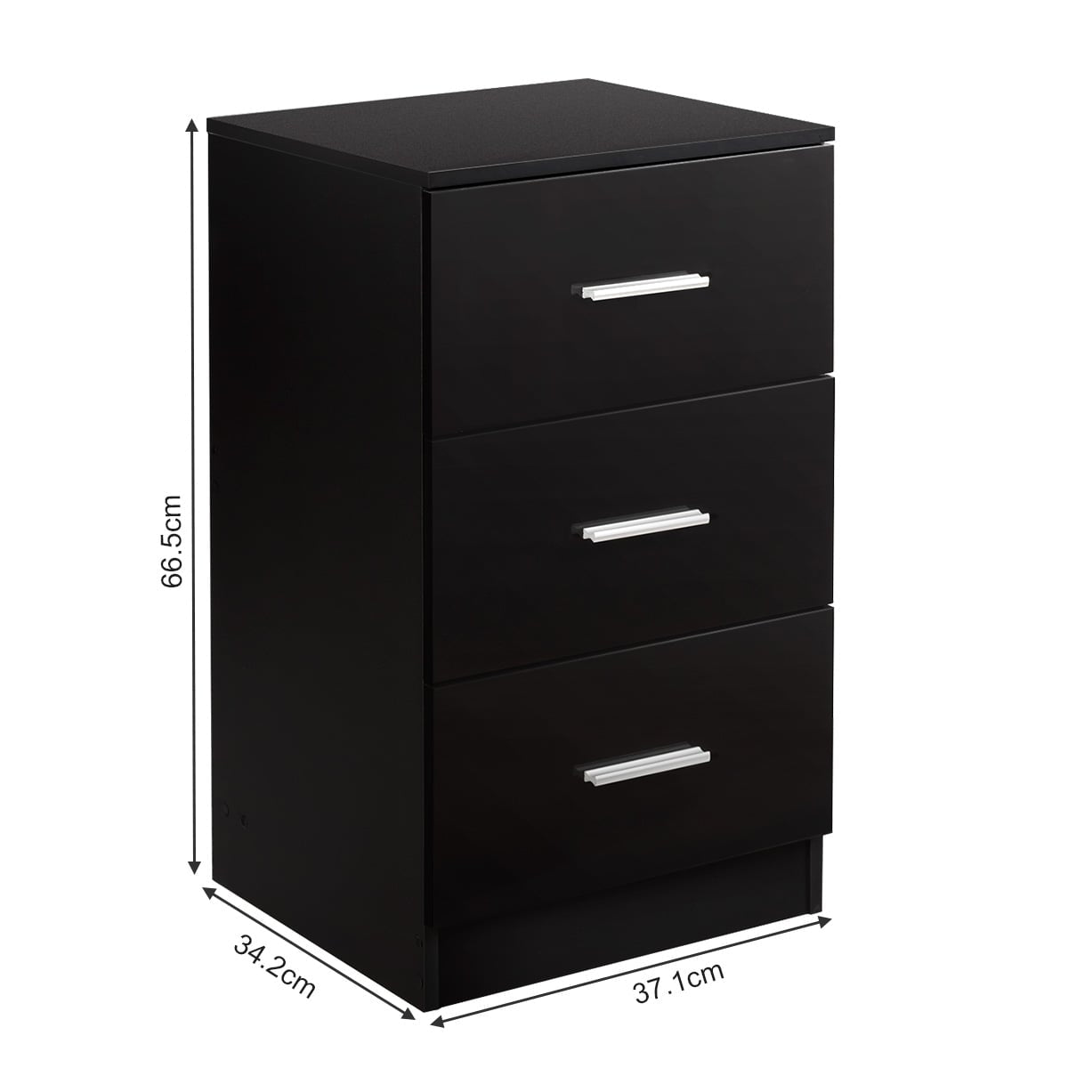 Black 3-Drawer Nightstand Set, 37x34x66.5 cm