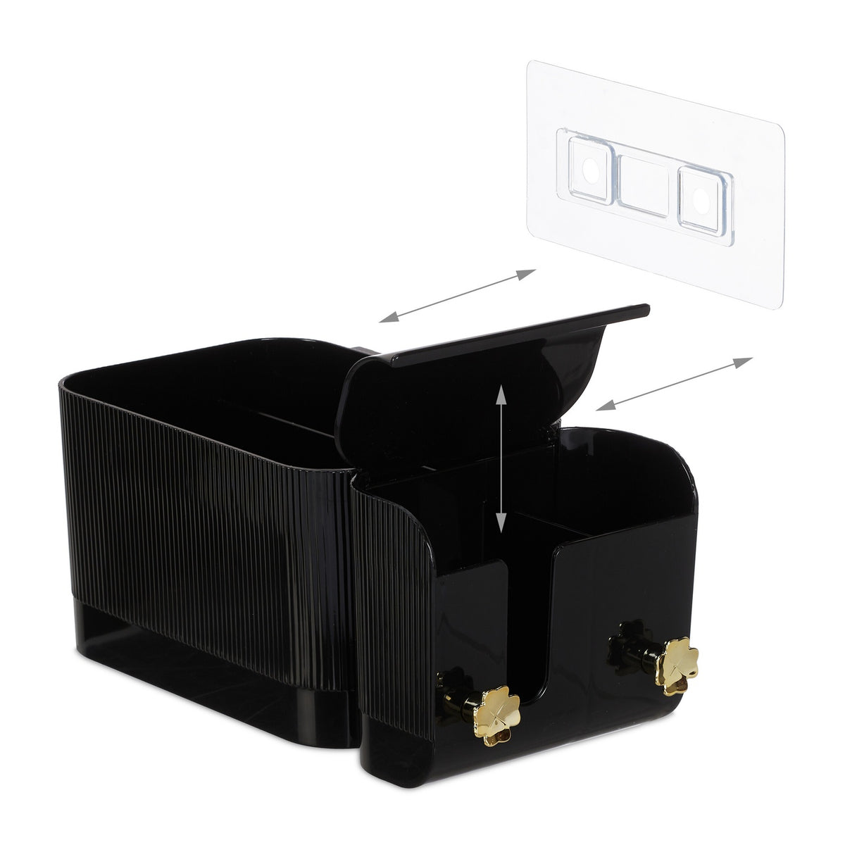 Black Adhesive Bathroom Cosmetics Organiser, 4 Compartments
