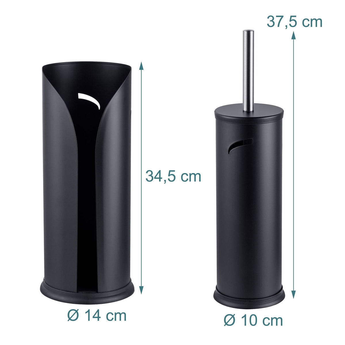 Black Bathroom Set: Toilet Brush & Spare Roll Holder