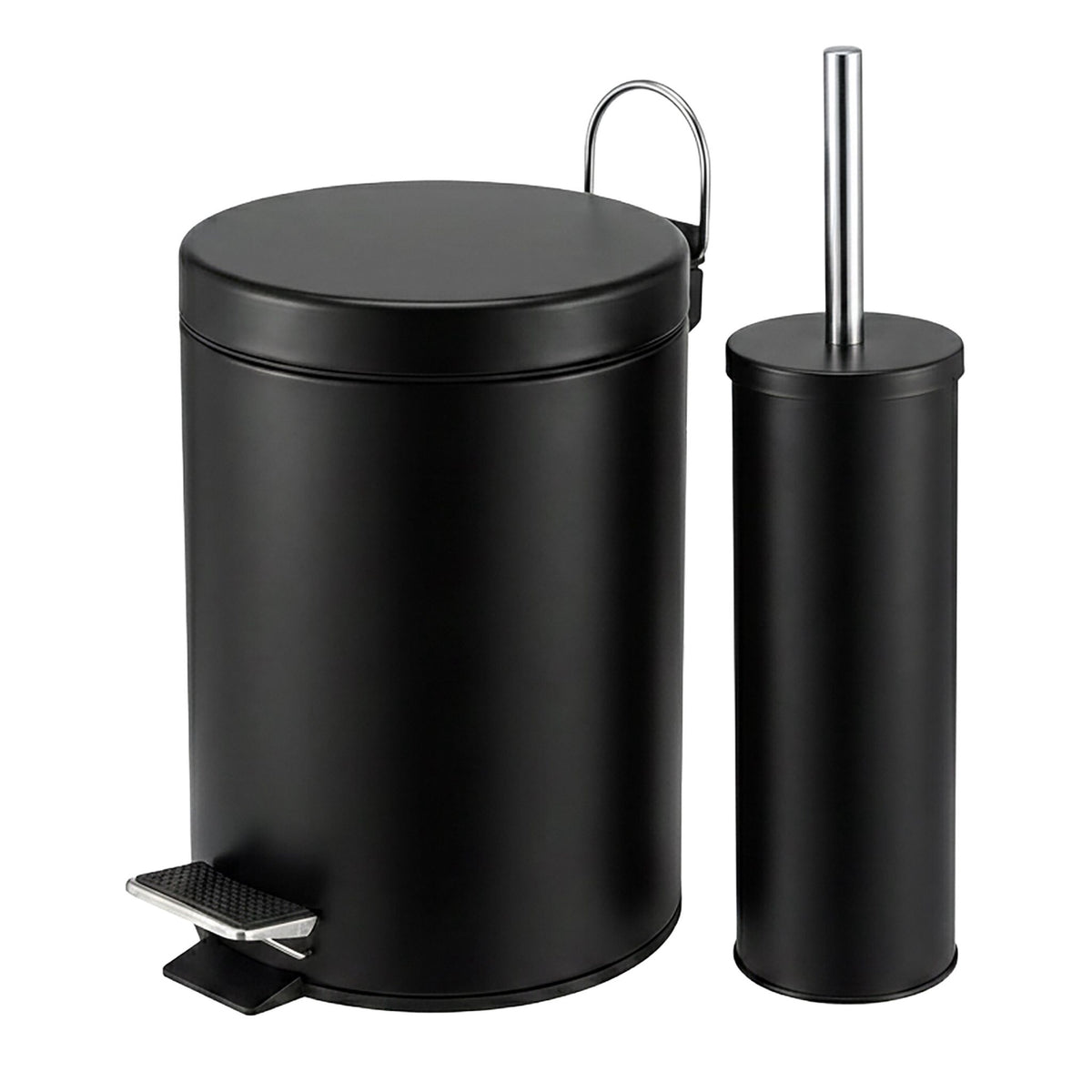 Black Bathroom Set with Pedal Bin & Toilet Brush