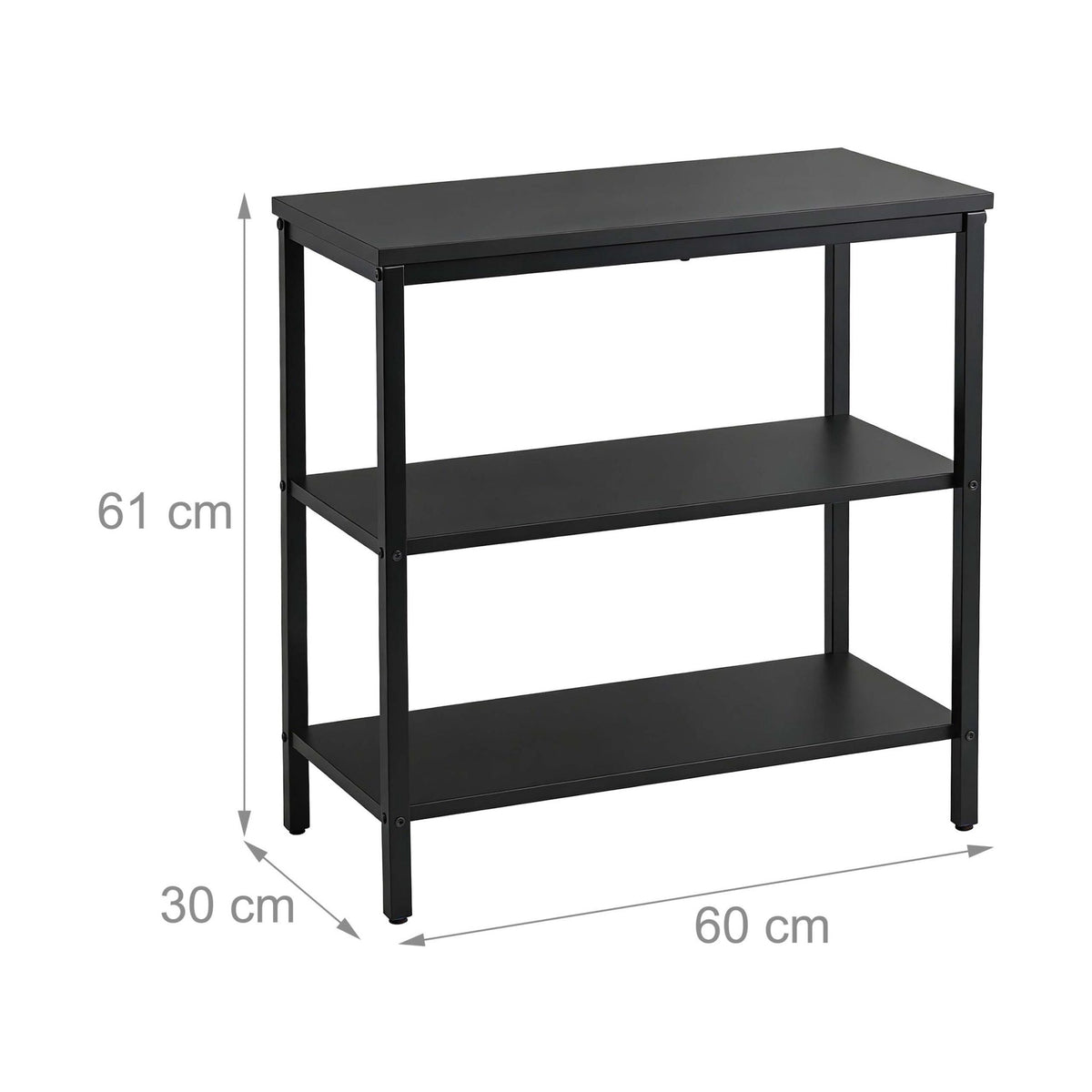 Black Bedside Table with 3 Shelves, Engineered Wood