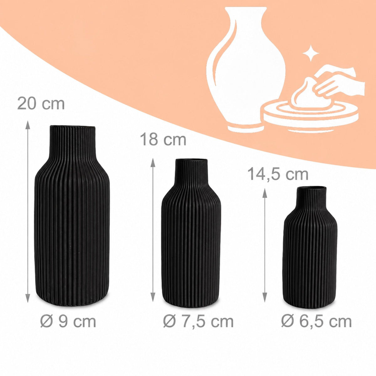 Black Ceramic Vase Set of 3 – Scandinavian Style
