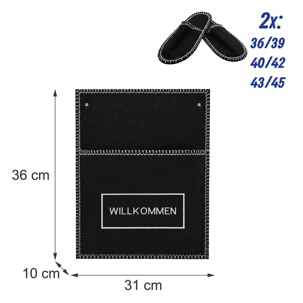 Black Felt Guest Slippers Set, 6 Pairs with Storage Bag