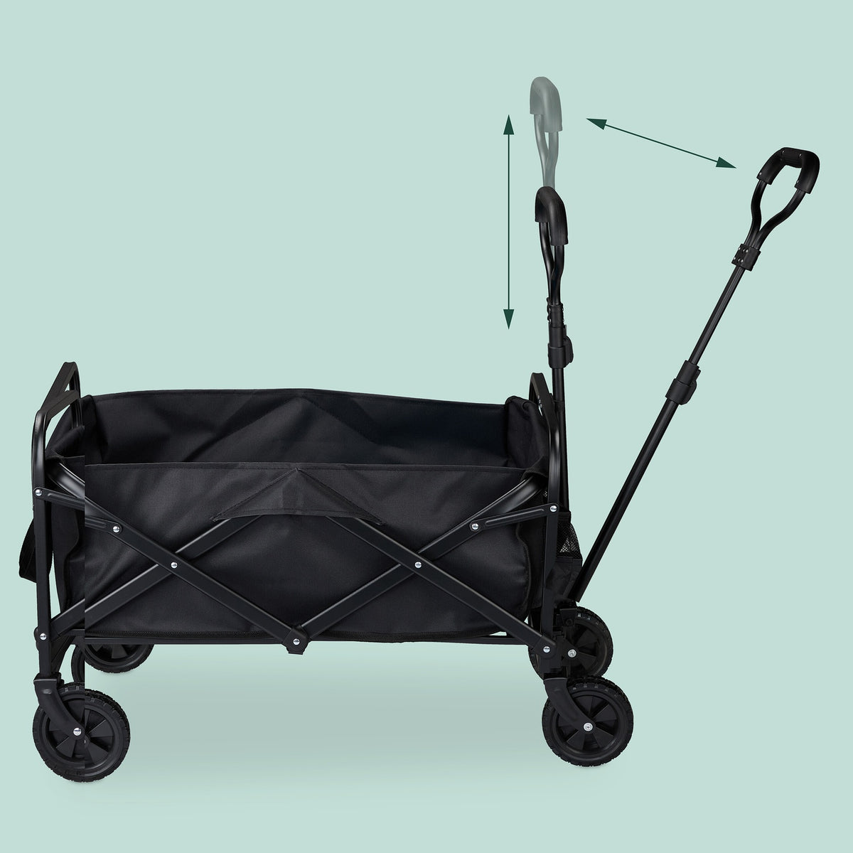 Black Folding Garden Cart with Rubber Wheels