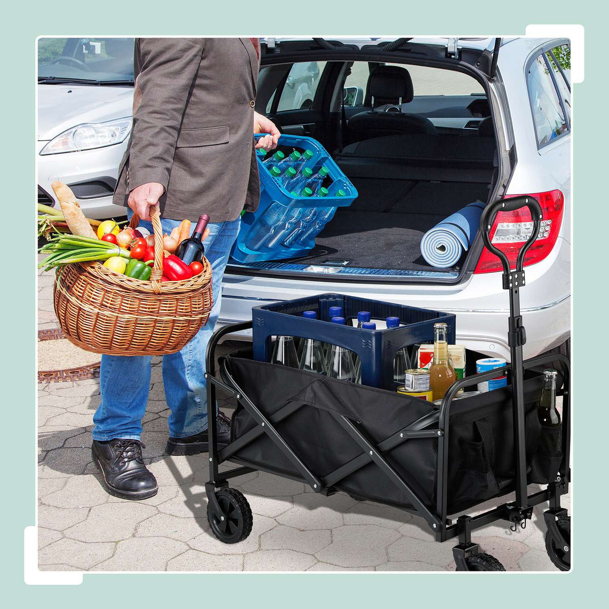 Black Folding Garden Cart with Rubber Wheels