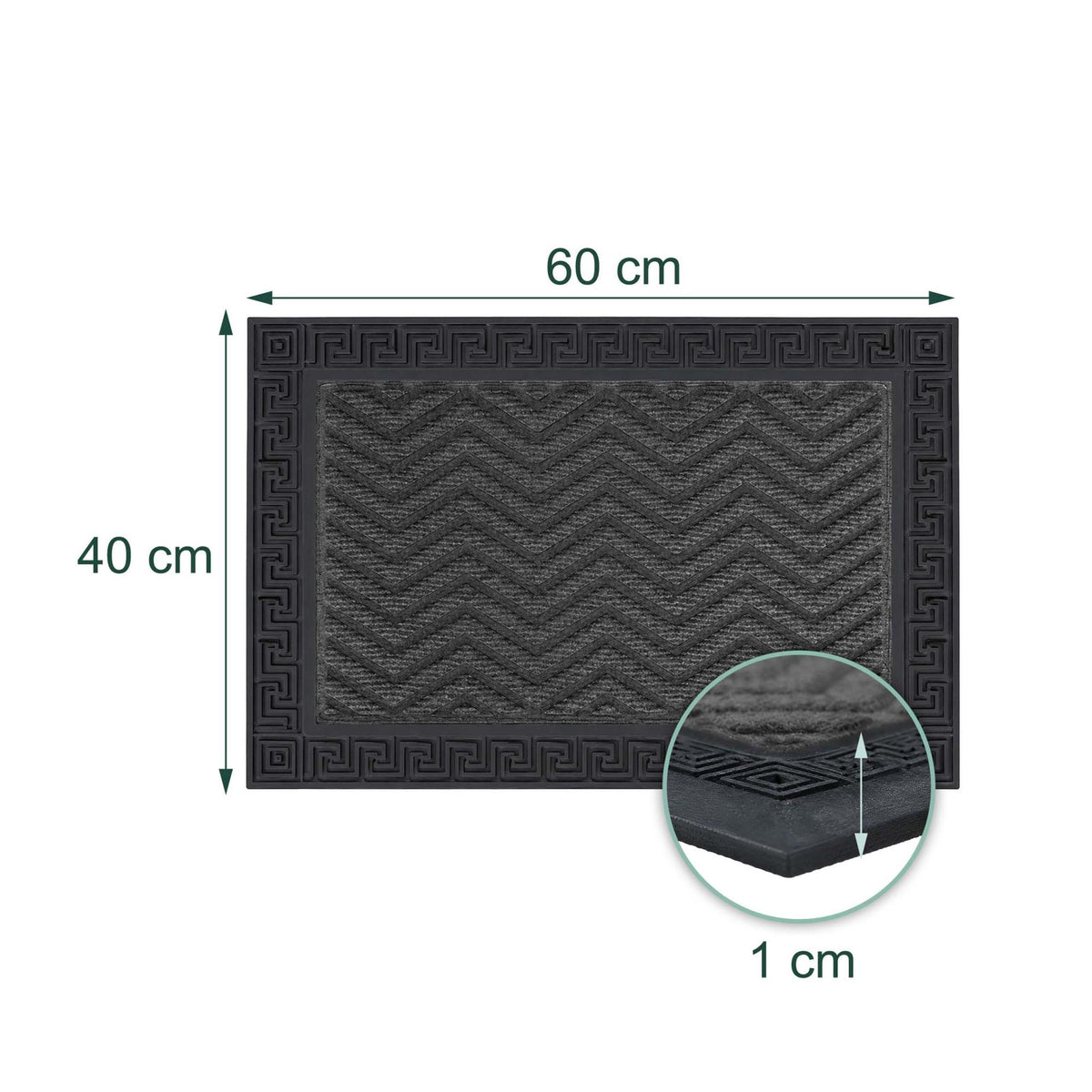 Black Grooved Polypropylene Doormat, 40 x 60 cm
