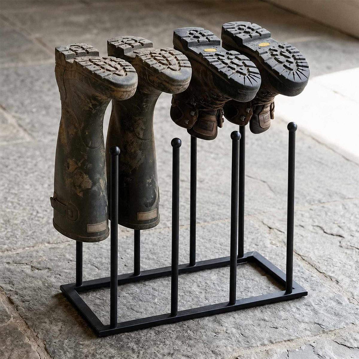 Black Iron Boot Rack for 4-8 Pairs, Indoor/Outdoor Use