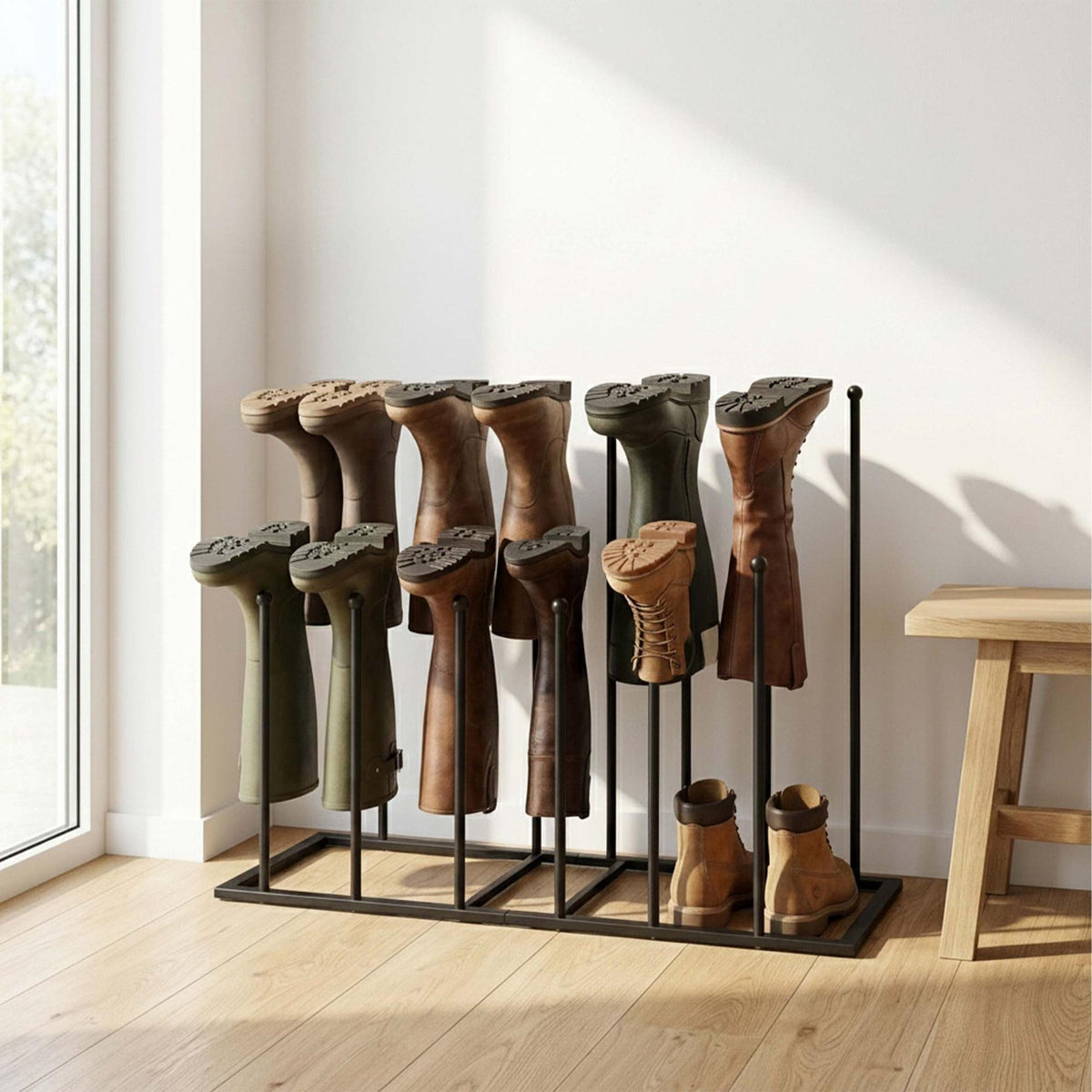 Black Iron Boot Rack for 4-8 Pairs, Indoor/Outdoor Use