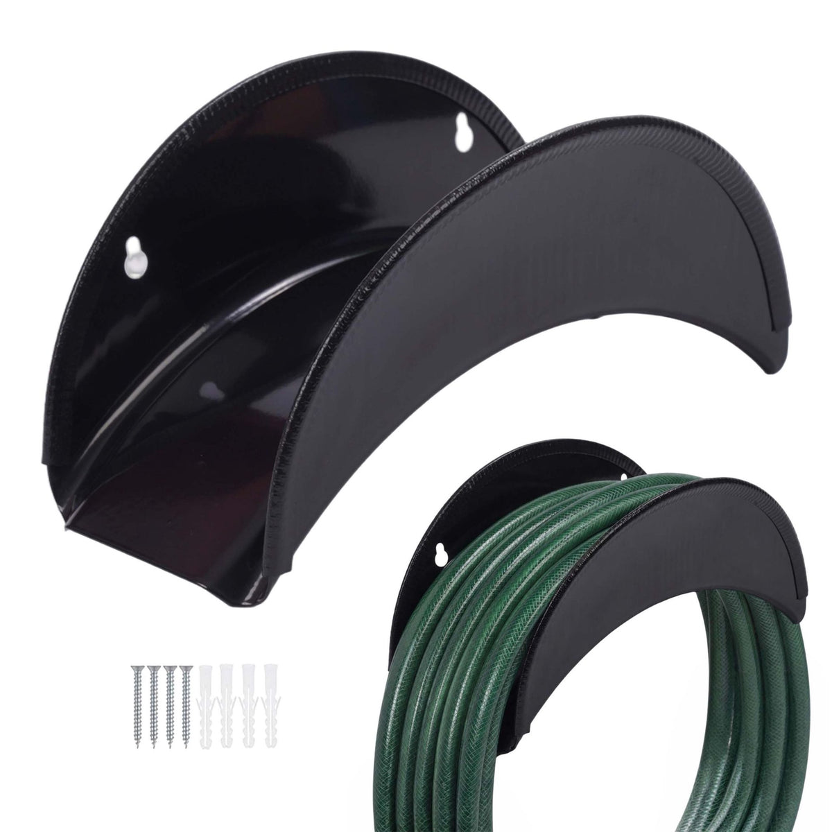 Black Iron Hose Holders, Set of 2 – Rustproof, Wall-Mount