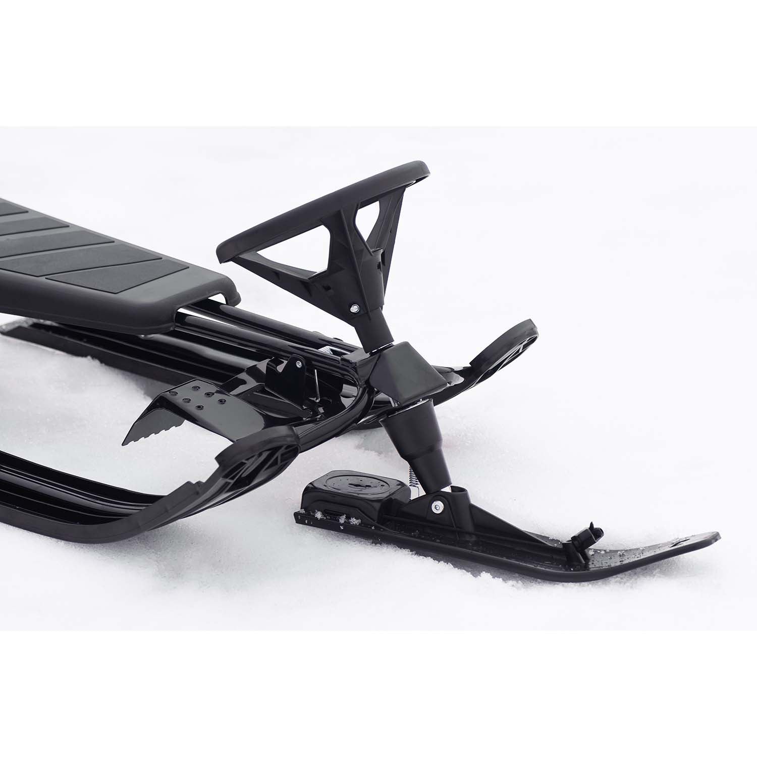 Black Kids Sled, Durable HDPE Plastic, Auto Retractable Rope