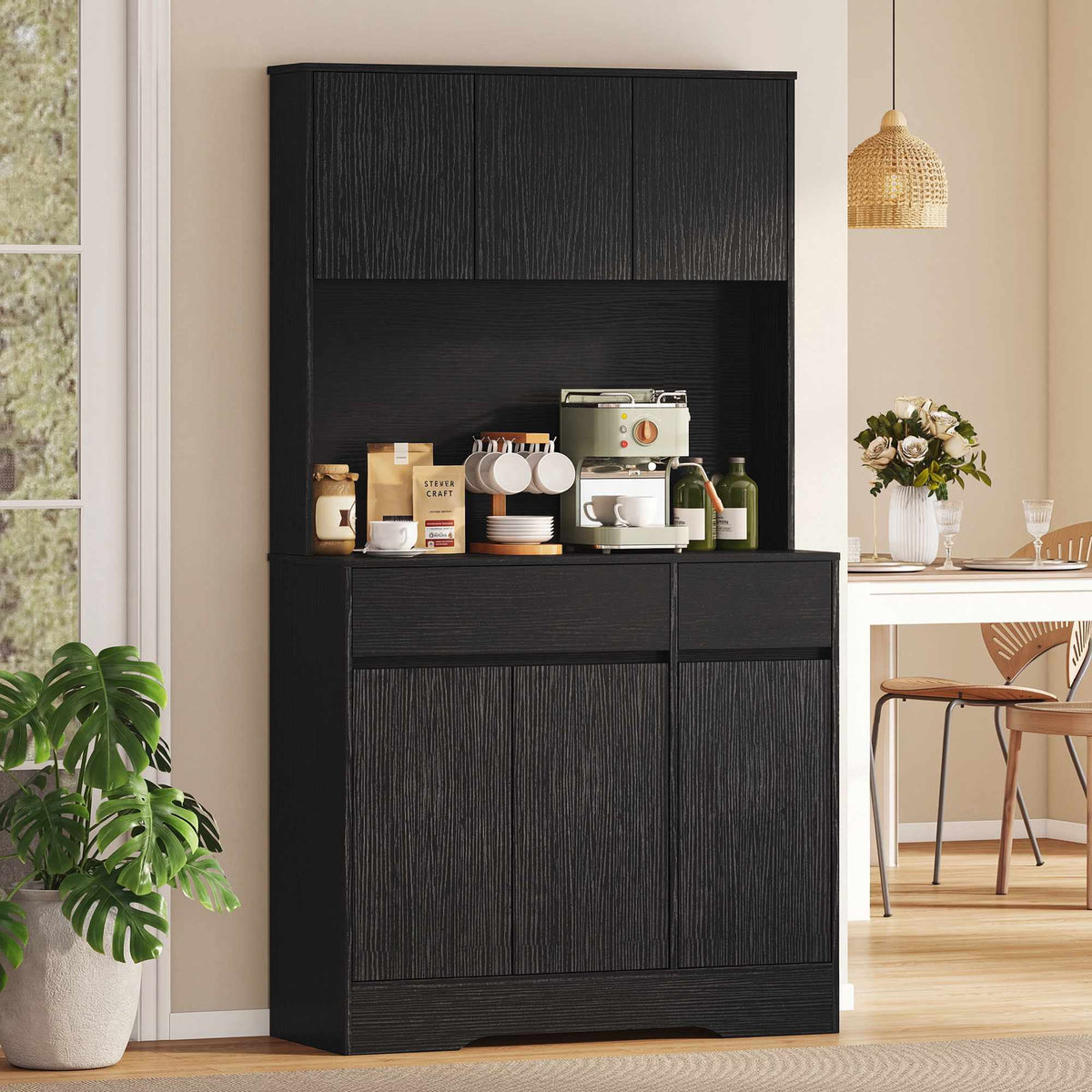 Black Kitchen Buffet Cabinet with Adjustable Shelves