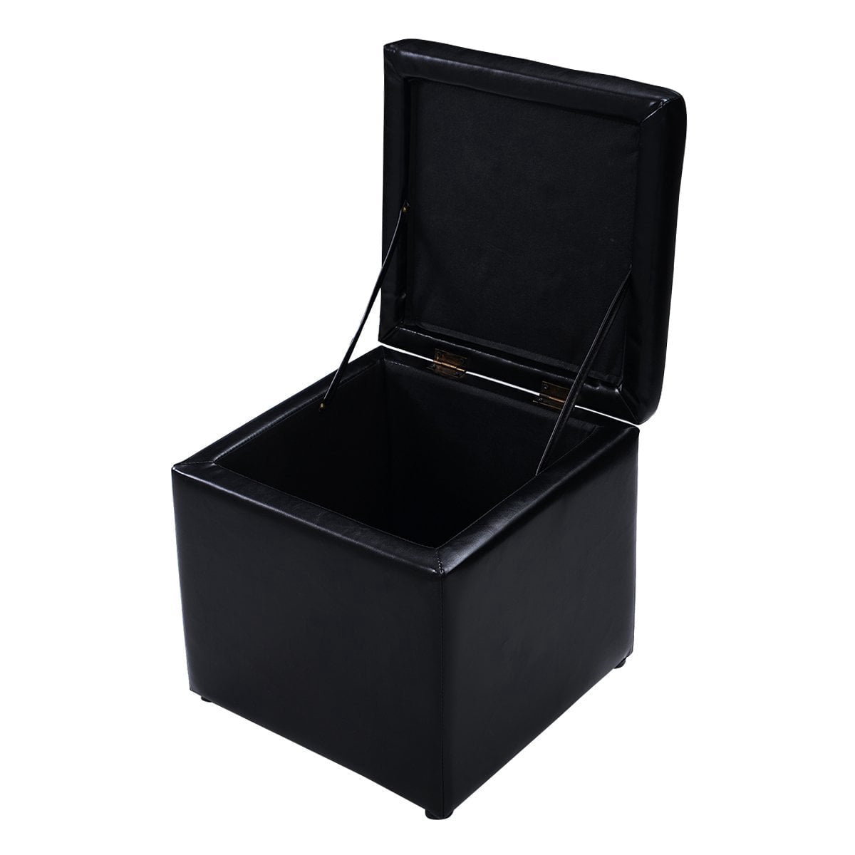 Black Leather Storage Ottoman, 40x40x40cm, Easy-Clean