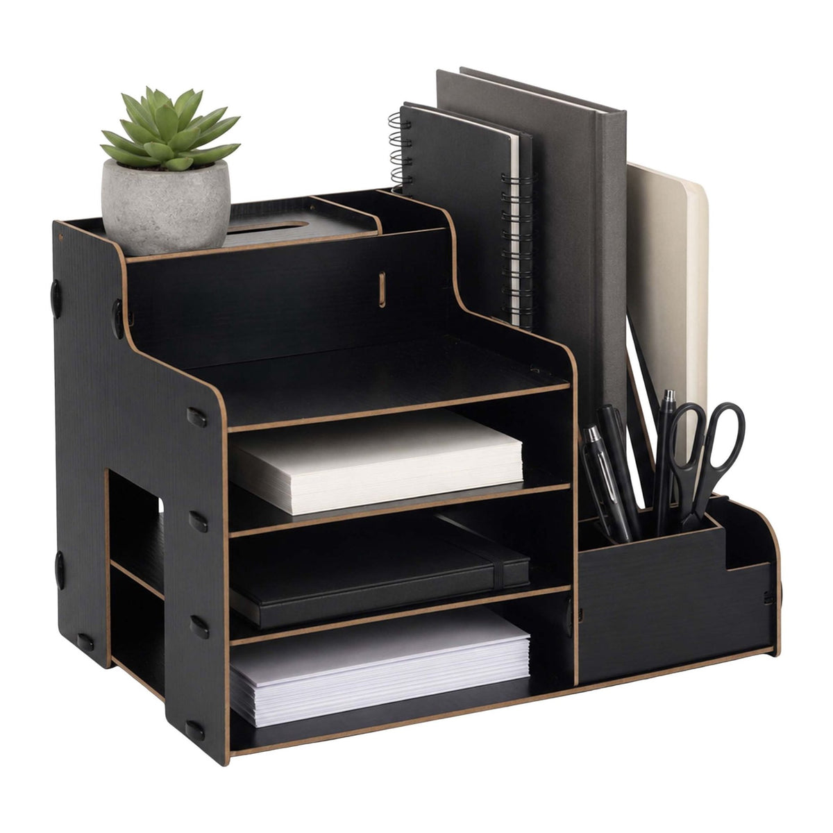 Black MDF Document Organiser with File Holder