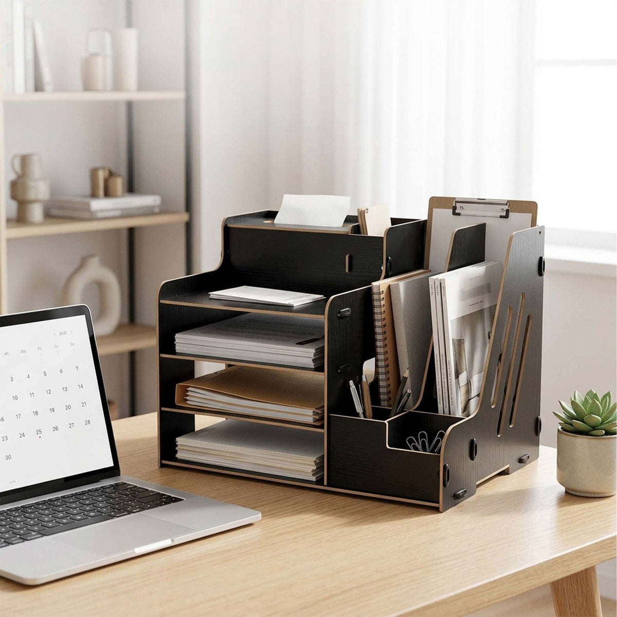 Black MDF Document Organiser with File Holder