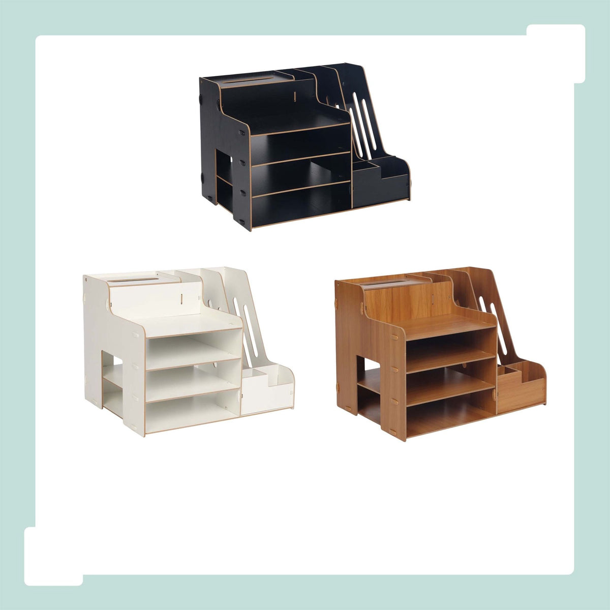 Black MDF Document Organiser with File Holder