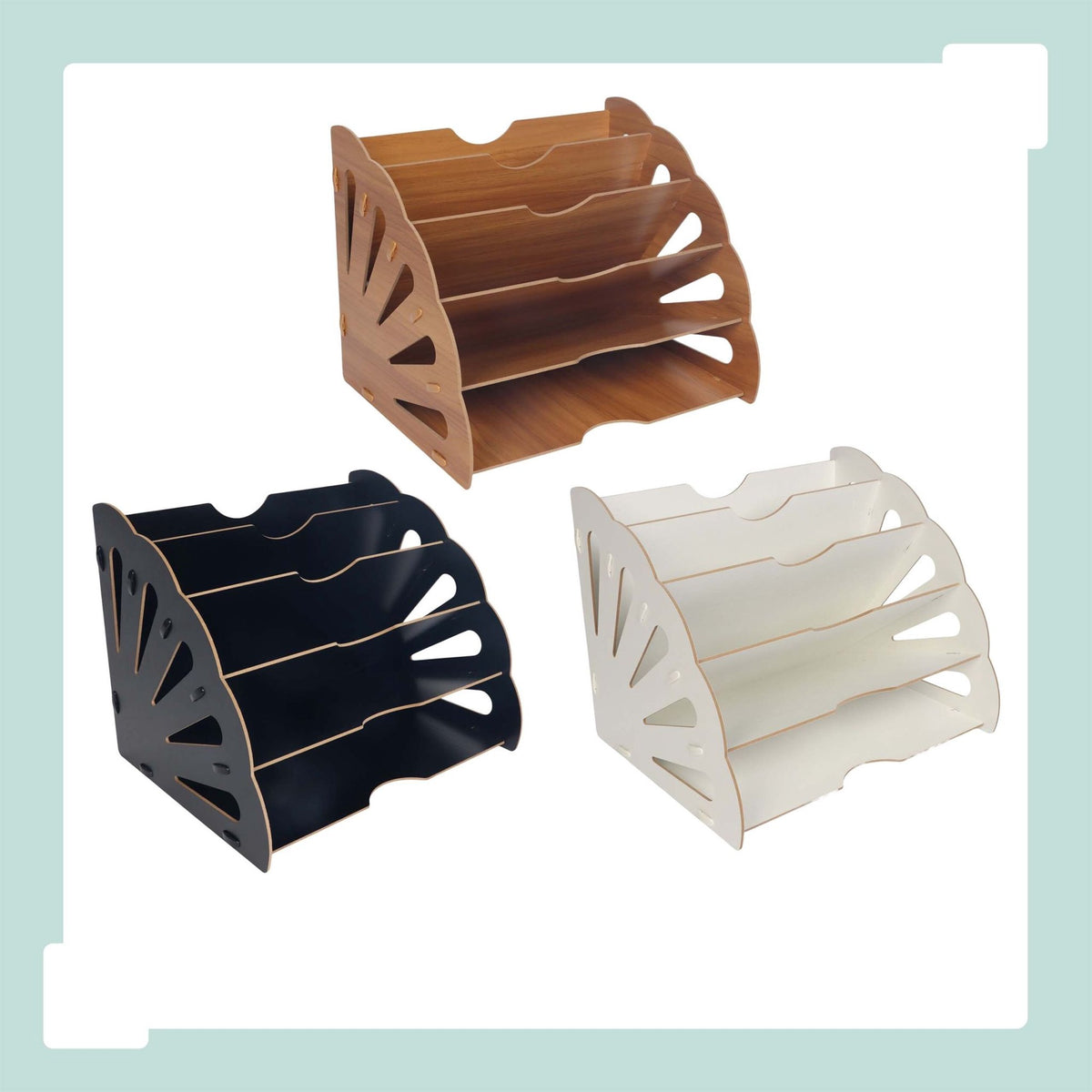 Black MDF Letter Tray with 5 Angled Slots, A4 Size