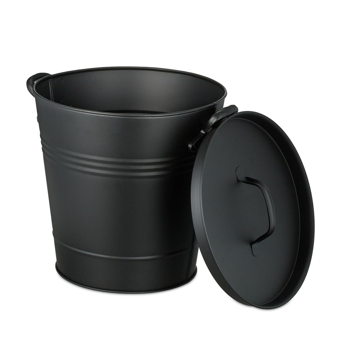 Black Metal Ash Bucket with Lid – 19 Litres