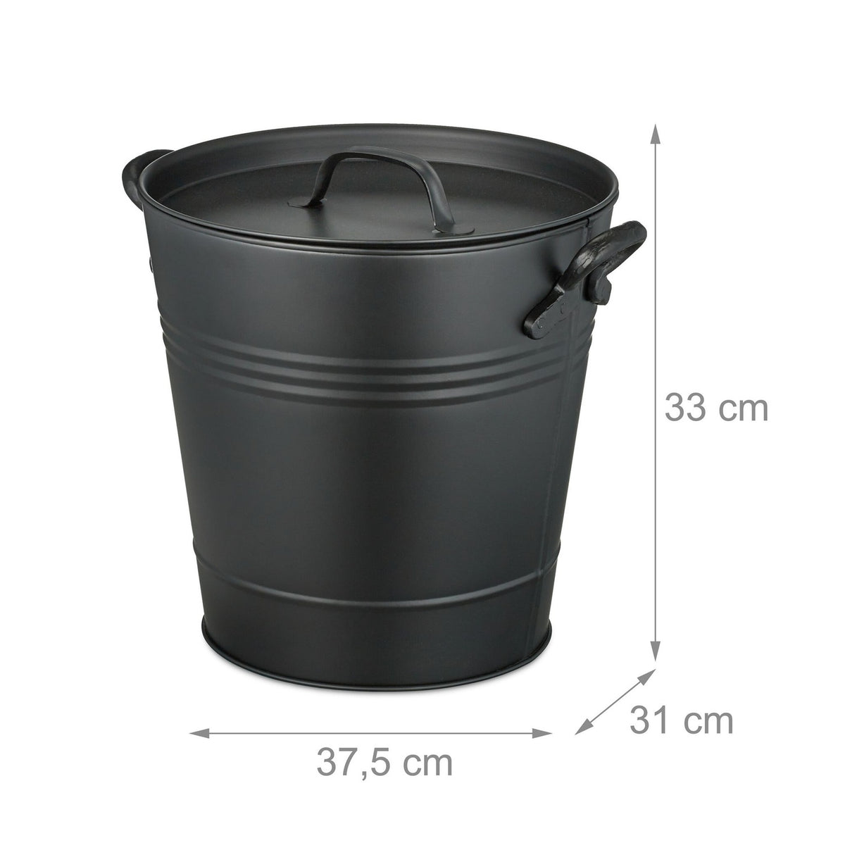 Black Metal Ash Bucket with Lid – 19 Litres