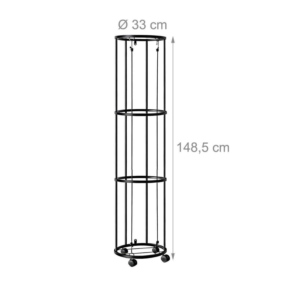 Black Metal Ball Rack with Wheels, 148.5 x 33 cm