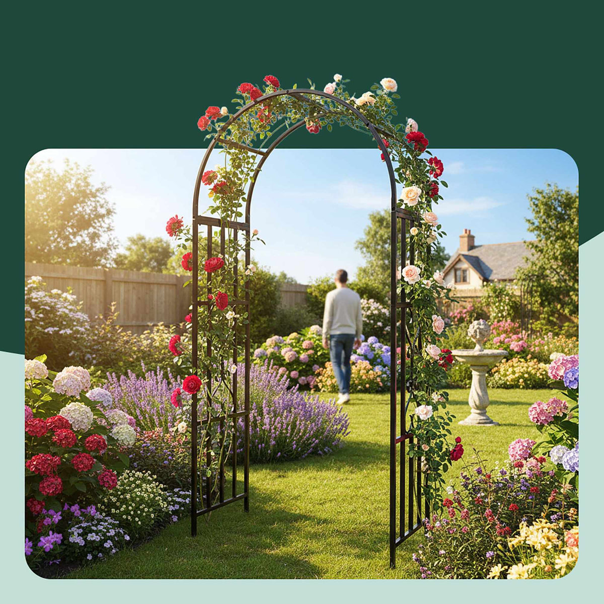Black Metal Garden Arbour with Heart Motif
