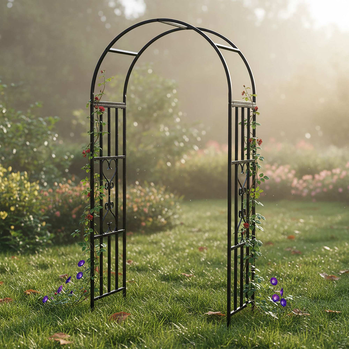 Black Metal Garden Arbour with Heart Motif