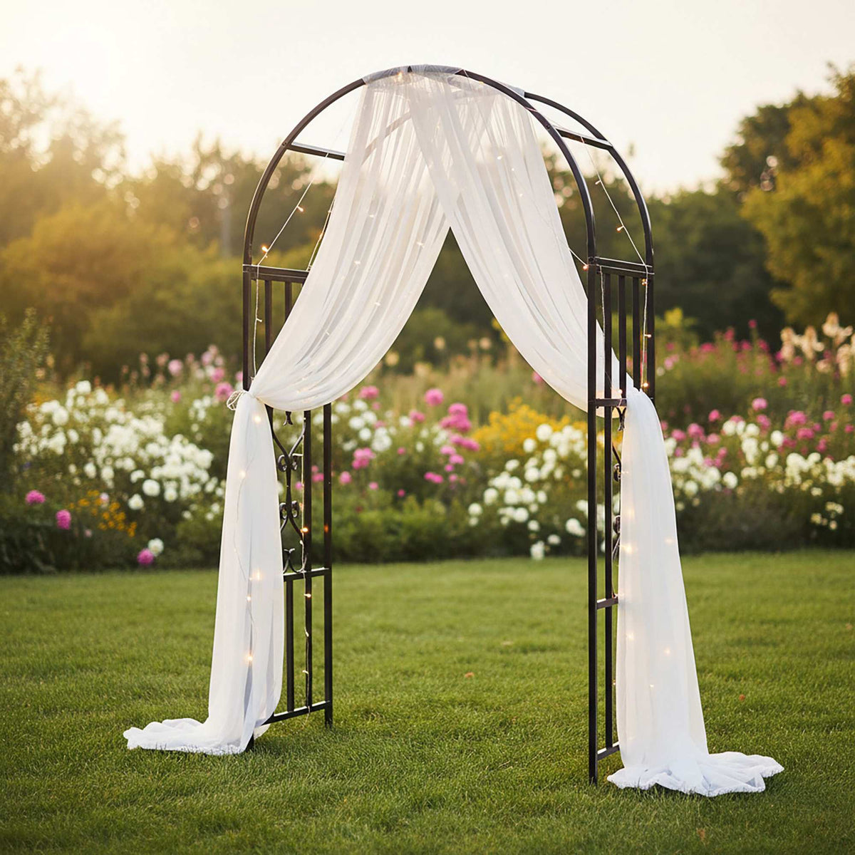 Black Metal Garden Arbour with Heart Motif