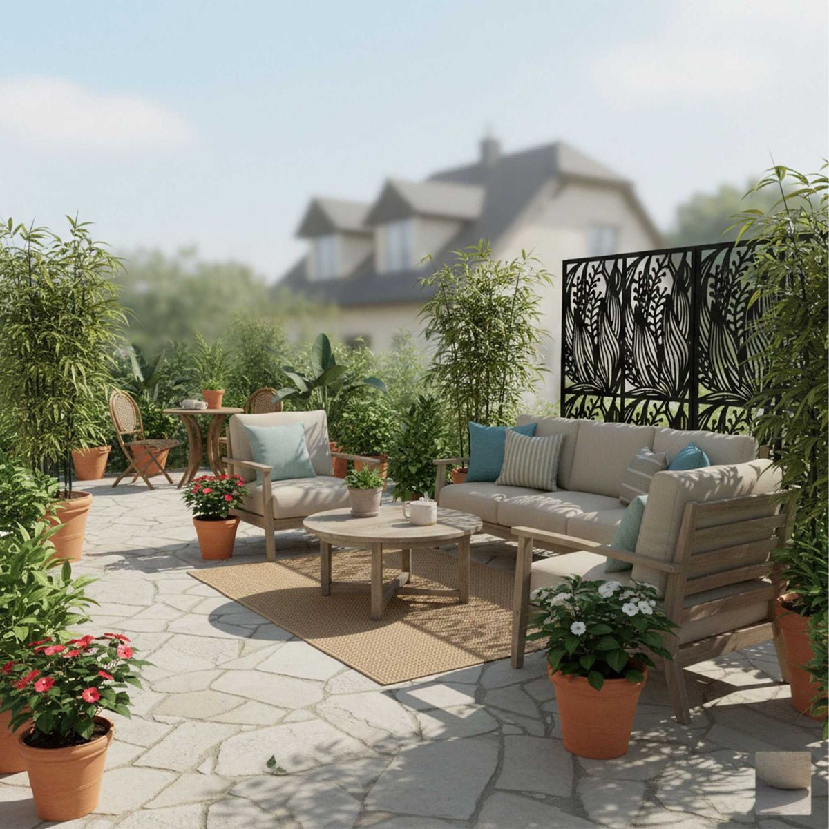 Black Metal Garden Privacy Screen – Leaf Design