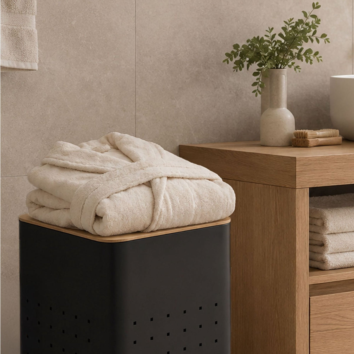 Black Metal Laundry Bin with Lid – 70L Capacity