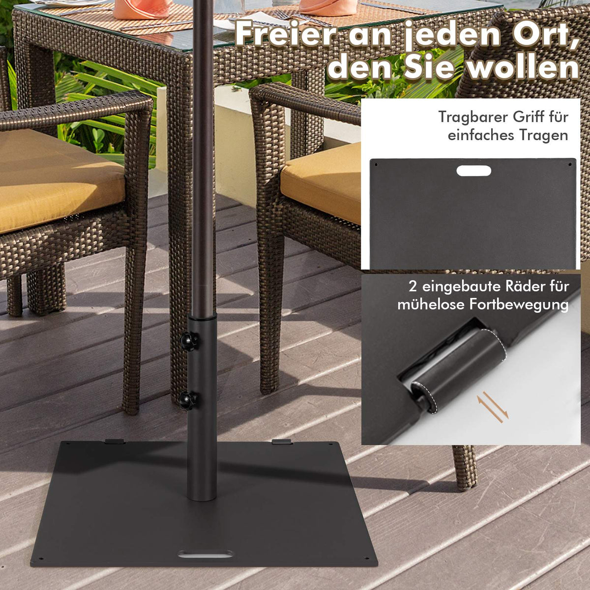 Black Metal Patio Umbrella Stand with Wheels, 22.5 kg