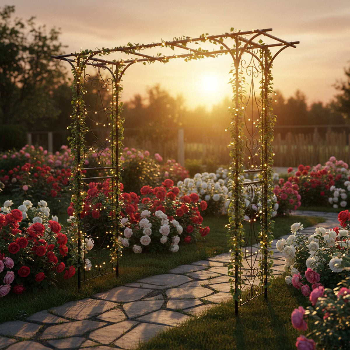Black Metal Rose Arch for Garden Pathways