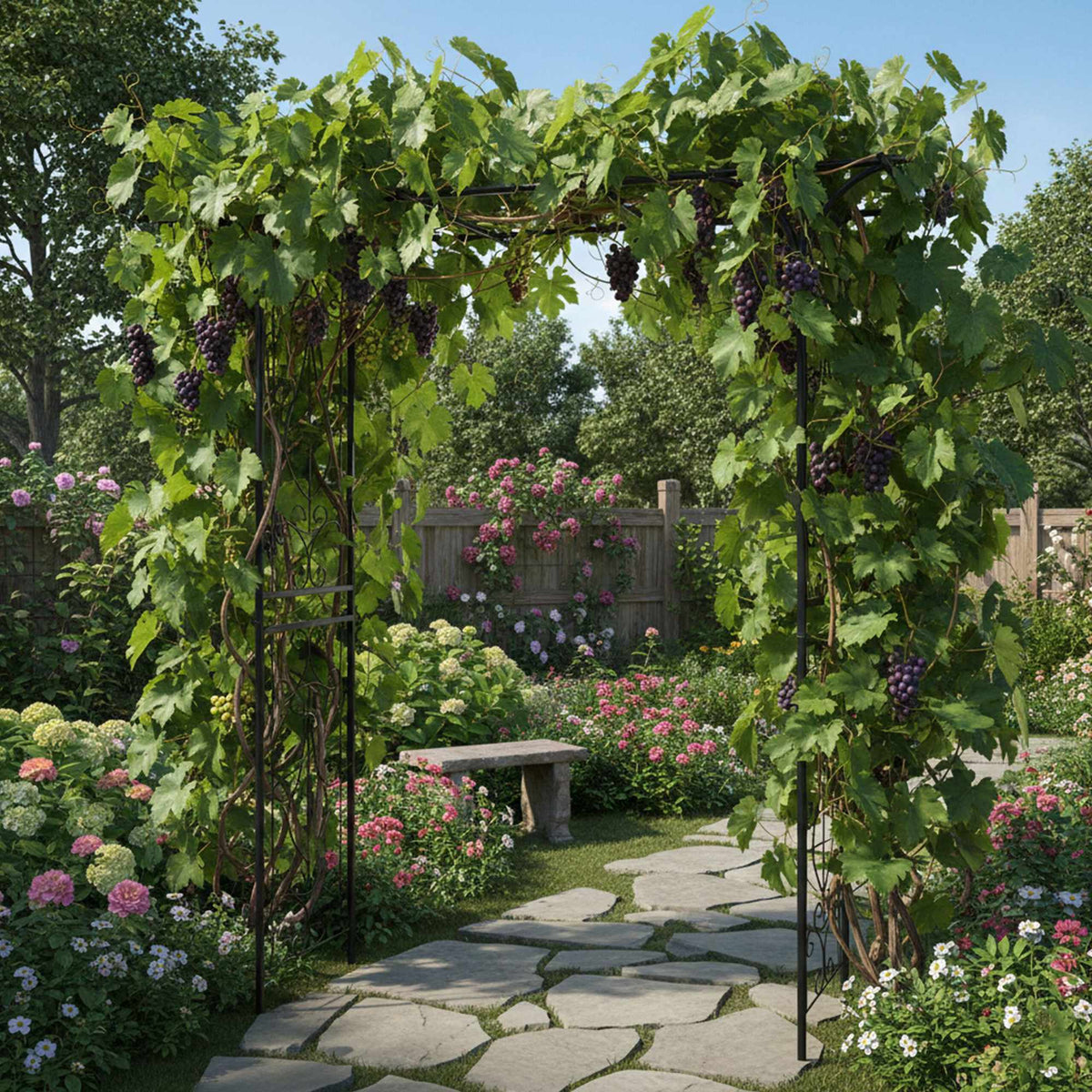 Black Metal Rose Arch for Garden Pathways