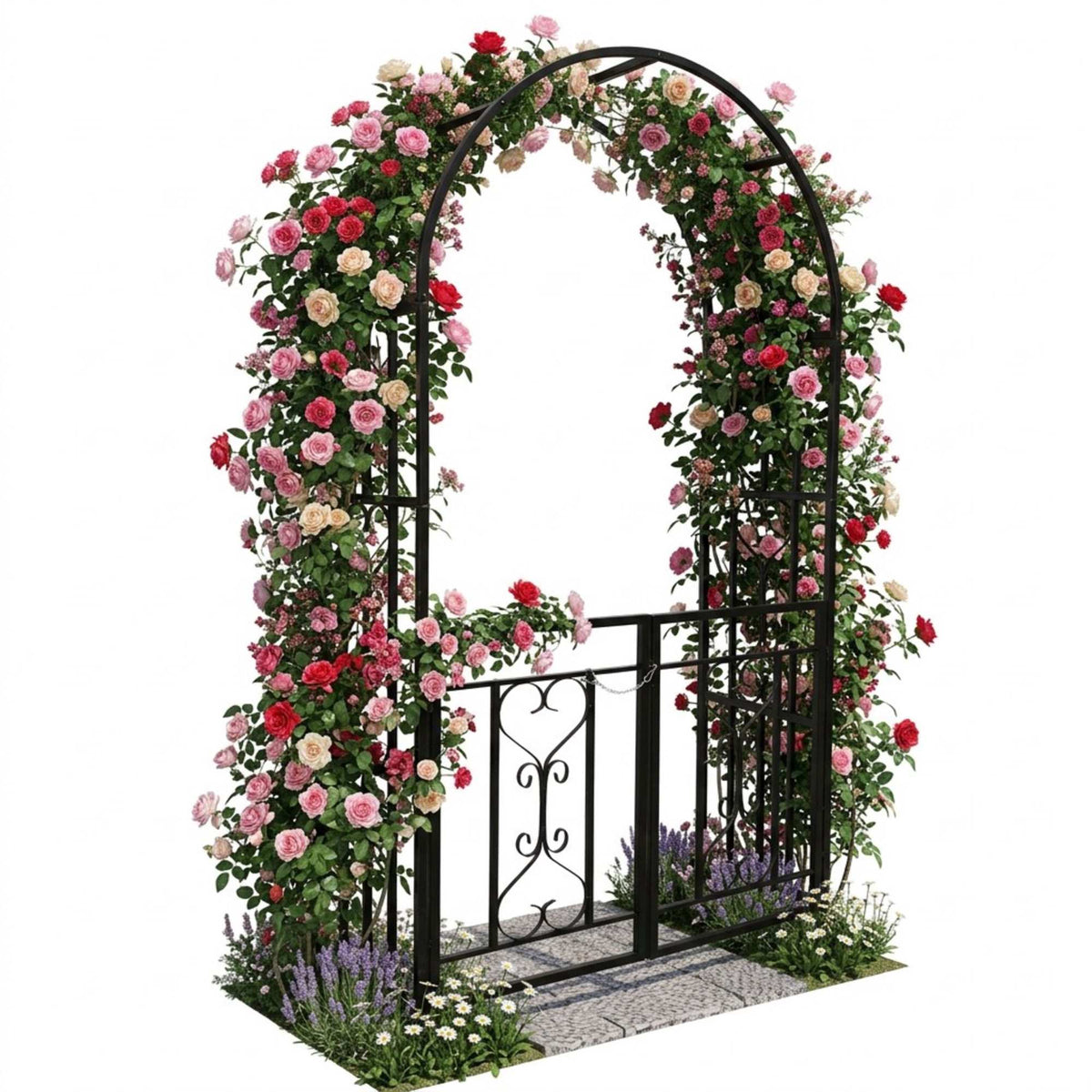 Black Metal Rose Arch with Gate – Garden Plant Support