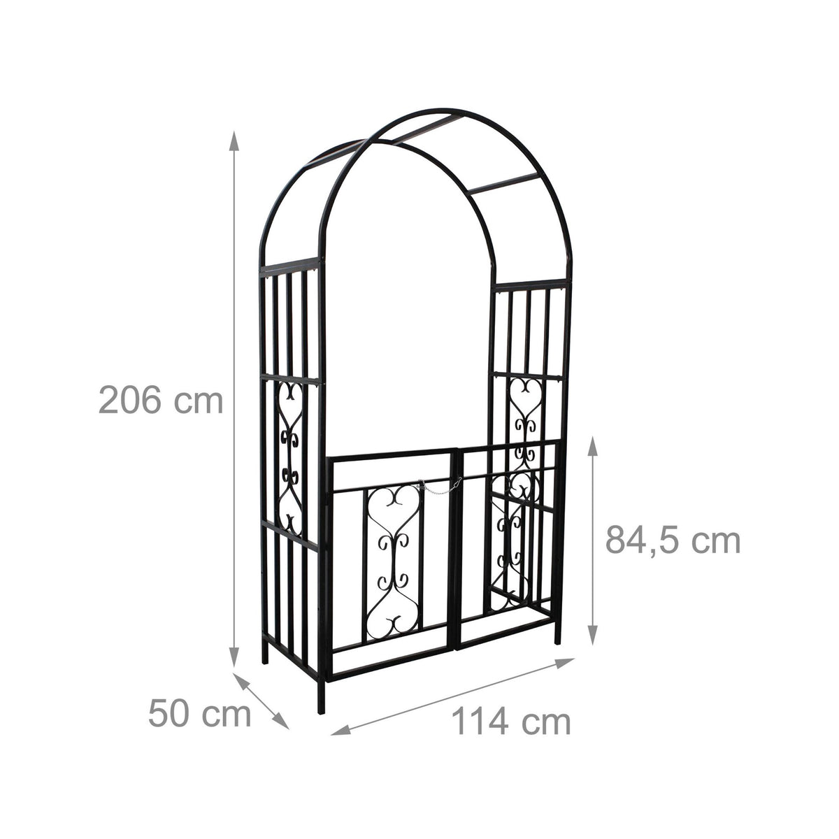 Black Metal Rose Arch with Gate – Garden Plant Support