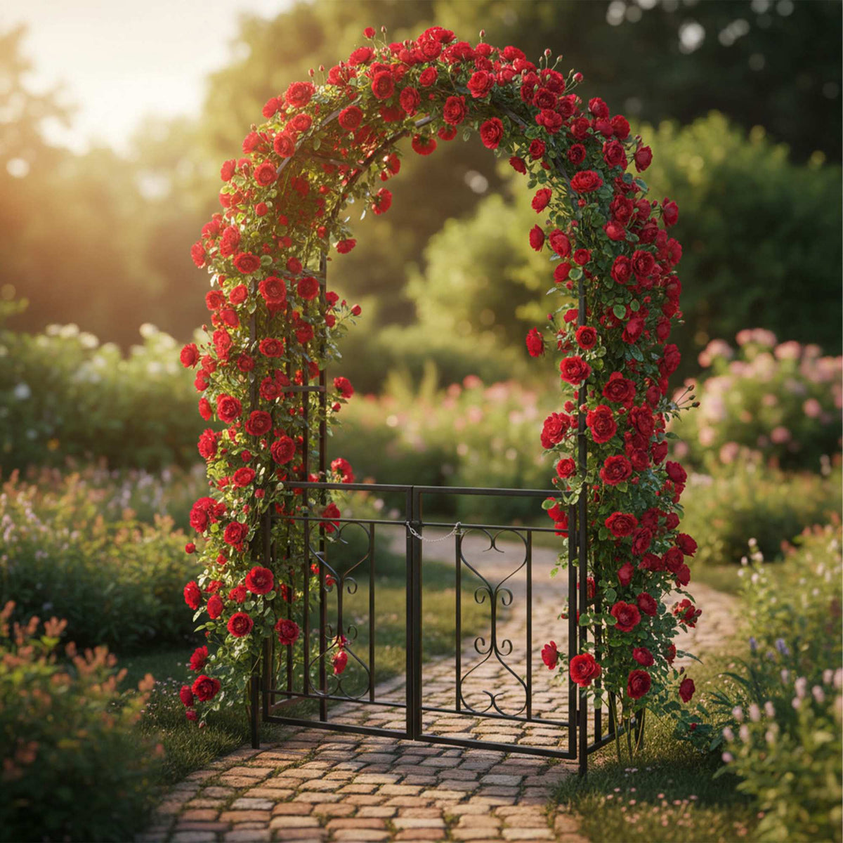 Black Metal Rose Arch with Gate – Garden Plant Support