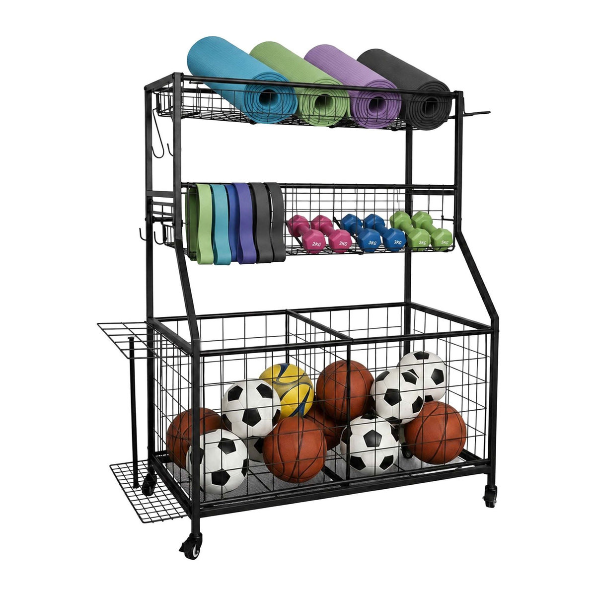 Black Metal Sports Equipment Trolley with Wheels
