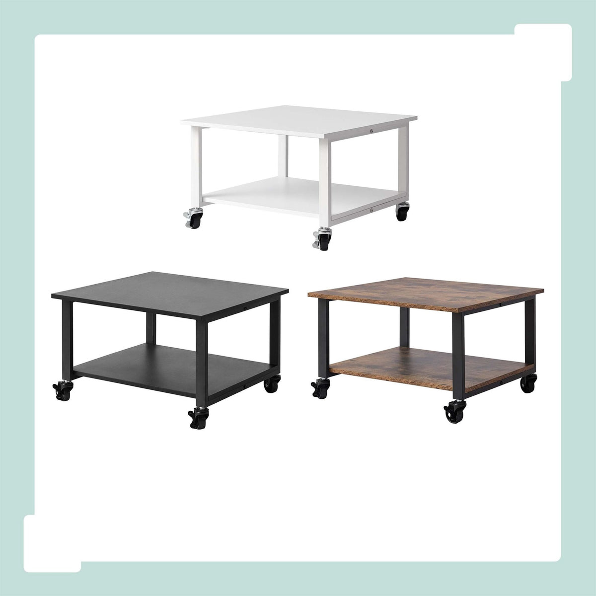 Black Printer Stand on Castors – Two-Tier, 50x50 cm
