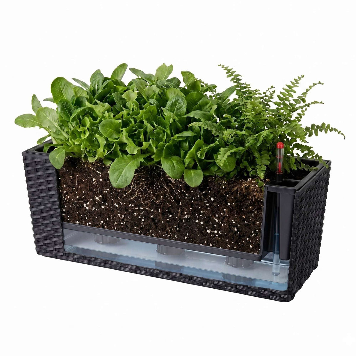 Black Rattan Balcony Planter with Water Level Indicator