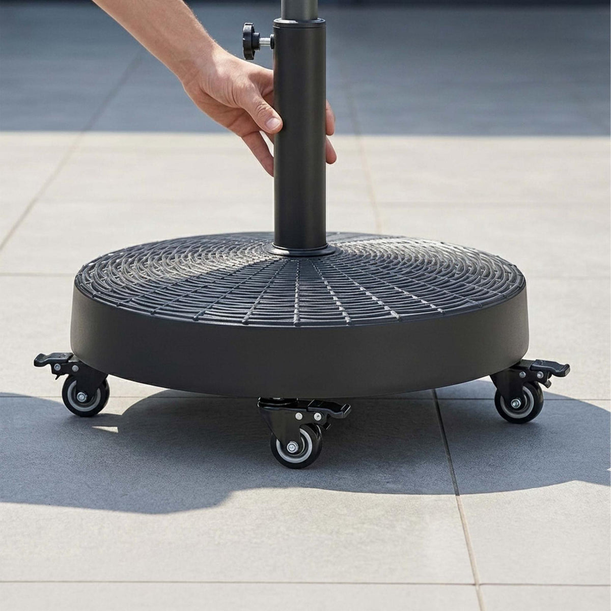 Black Rattan-Effect Parasol Base with Wheels