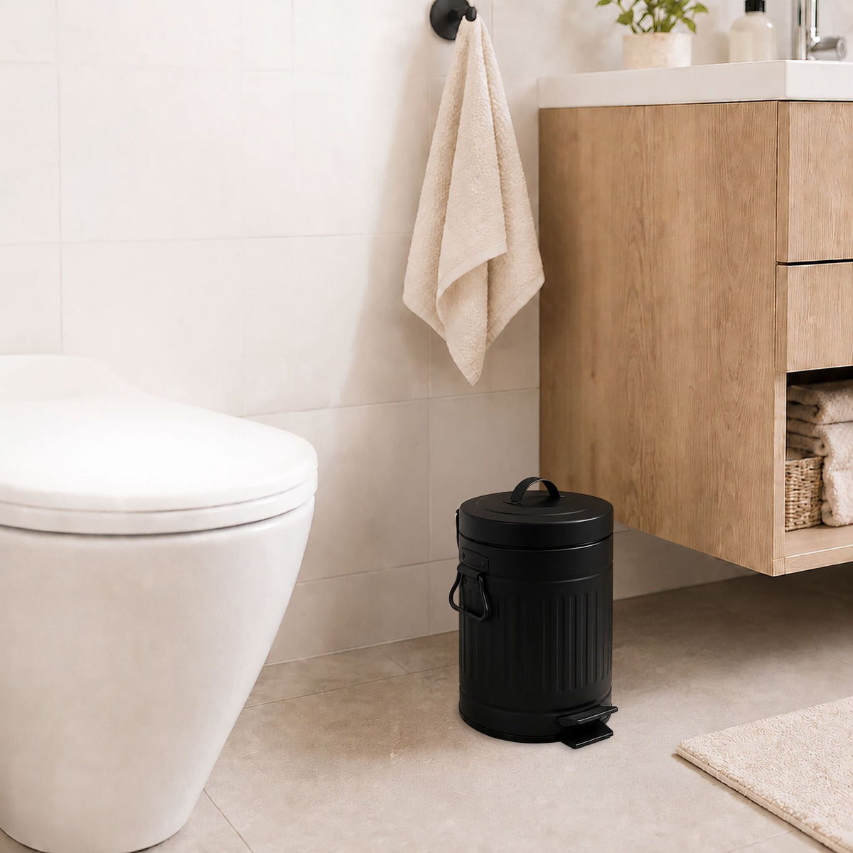 Black Retro 3L Bathroom Pedal Bin with Soft-Close Lid