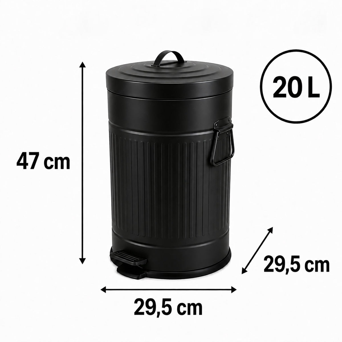 Black Retro Pedal Bin, 20L Capacity, Soft-Close Lid