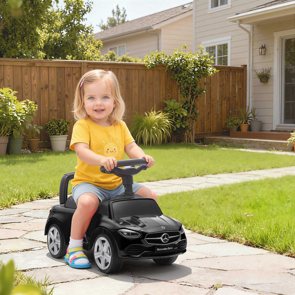 Black Ride-On Car for Kids 18-36 Months with Horn & Storage